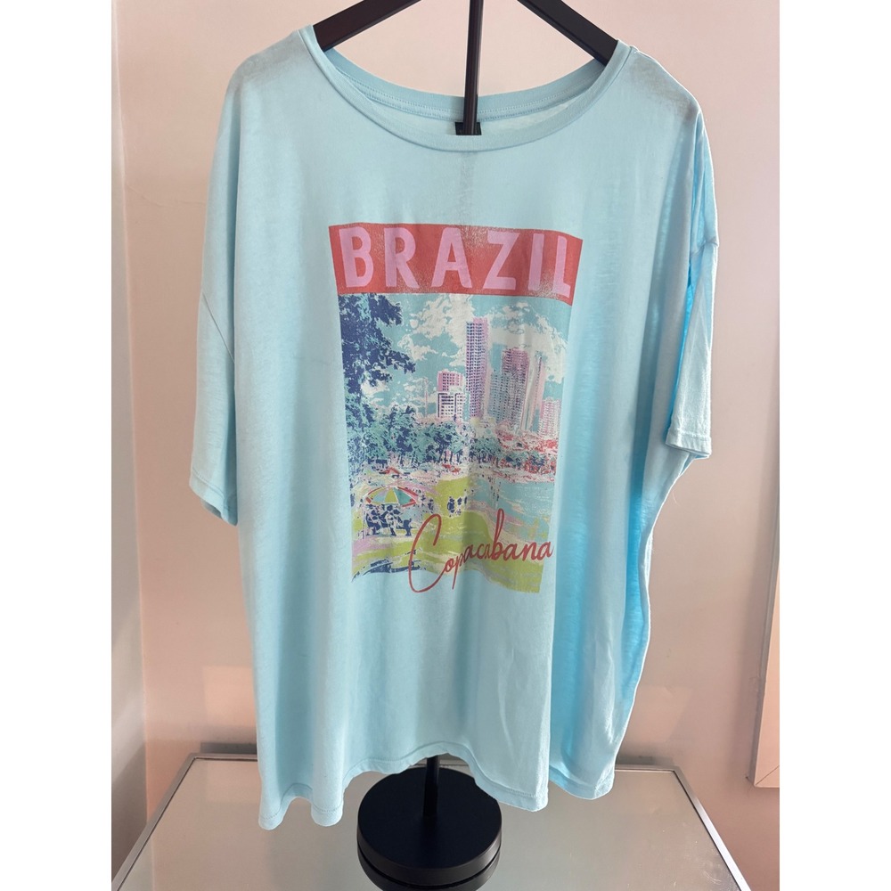 Wild Fable Brazil Copacabana Graphic Tee Light Blue XXL Oversized T-Shirt